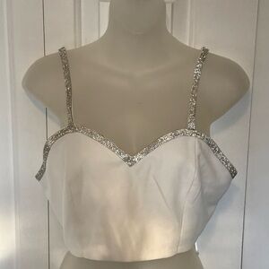 Sincerely Jules Sz M Ivory Rhinestone Bling Straps Crop Cami Tank Top NWT W60